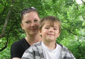 A boy with his mom