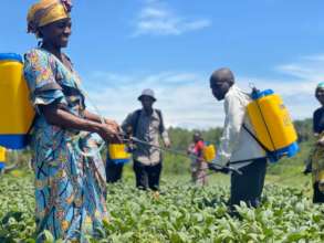 Farmers learn how to use backpack sprayer