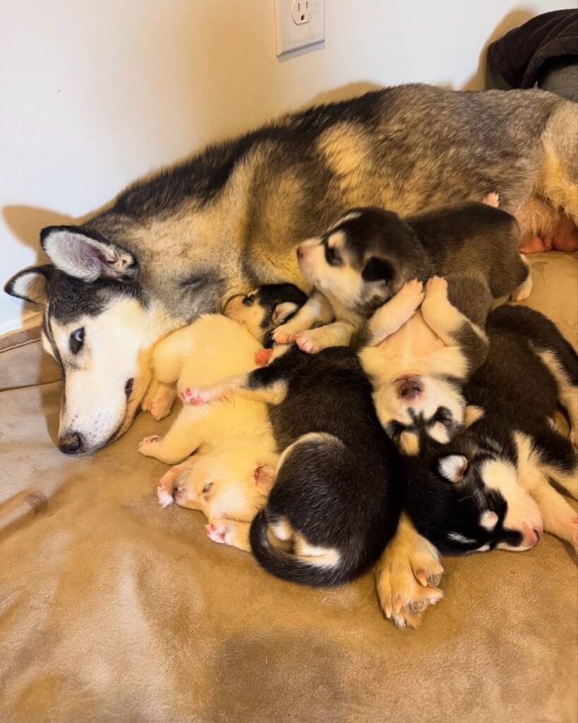 With his mom and siblings