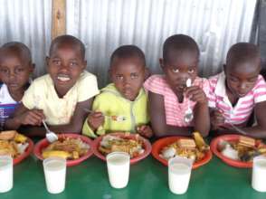 A special meal of rice, vegetables, fruit and milk