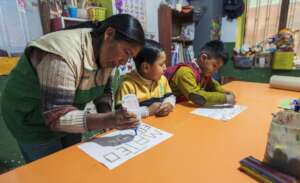 Our youngest students creating beautiful crafts