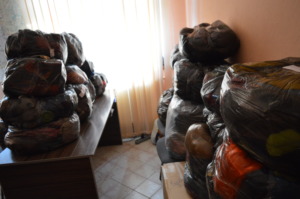 Boxes with clothes are waiting for opening