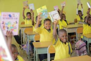 Class students displaying books received