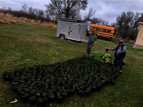 Oglala Lakota community members tend to seedlings