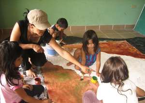 Making a mural painting with Lutisuc's team help