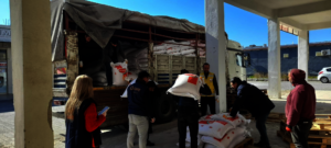 Dry food truck being unloaded in Sanliurfa.