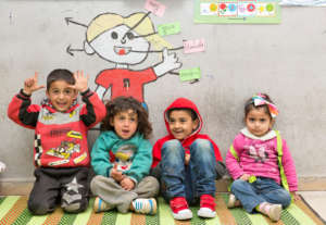Kareem and his friends at the education center