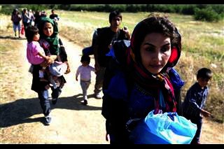 Refugees with Children on the Road in Serbia