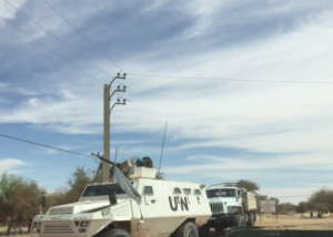 UN Tank patroling streets of Timbuktu