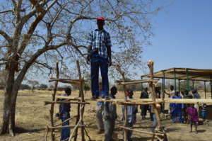 Homemade scaffolding used to build the school