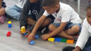 Euston concentrating during the 6 Bricks Activity