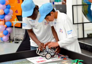 Matshaya and friend at a Robotics competition