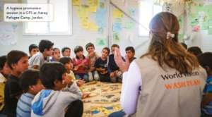 Hygiene class in Jordan camp