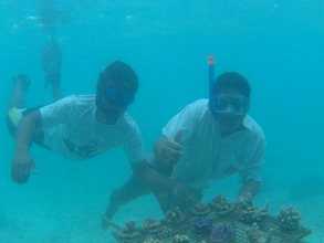 Fisheries Director and staff at the coral nursery.
