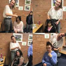 The fashion group having their hair done by Jenni.