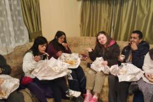 Eating fish and chips