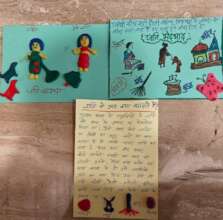 Girls expressing thoughts on caste system via Art