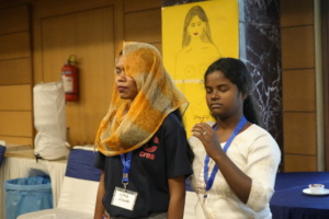Girls engaged in body mapping exercise