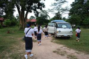 SENGSAVANG residents on their way to school