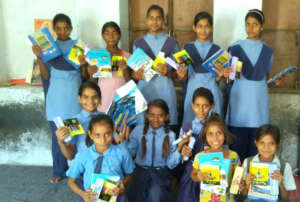 Distributing educational materials to needy child