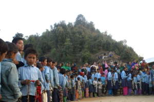 Kharpani students at inauguration of their school
