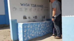 The steps of hand-washing and the kids handprints