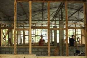 The wooden framework is in place