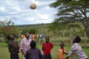 Girls enjoy playing volleyball