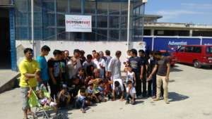 Group of residence and volunteers