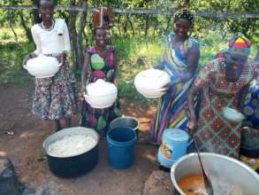 Women prepared food during new year celebration