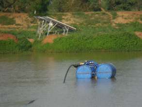 Solar energy DC pump and panels pumping water