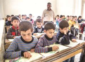 Syrian refugee children in school