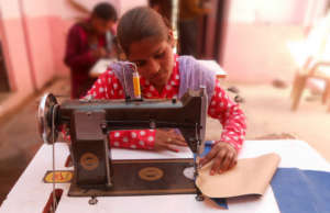 One of the Girl trainees in Bag Making Training