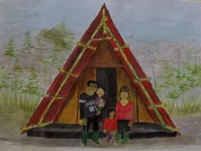 Painted a temporary Bamboo A-frame shelter