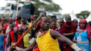 Njama Tipis, a Maasai warrior competing.