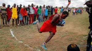 Tipape Lekatoo, a Maasai warrior competing.