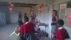 Sandra and team at a party for the girls
