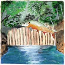 Traditional fishing weir rendered by Matses artist