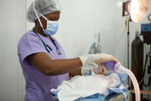 A baby being saved after surgery