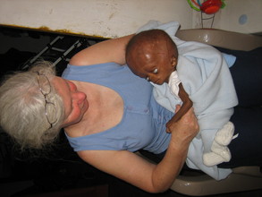 An HHA volunteer with Grace, just days after she'd been rescued