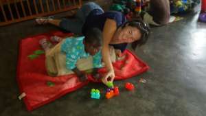 Physiotherapist Fiona with Rachel