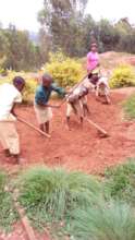 Students preparing the soil for planting