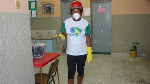Painter proud of her new equipment.