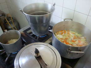 School kitchen and students meal.