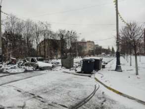 Destroyed street in Bucha City