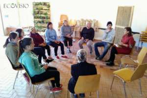 Host families in the newly built conference room