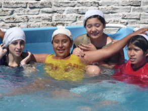 Children enjoy the pool,play and do sports outdoor