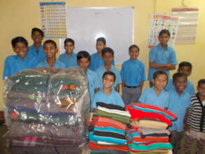 Blankets and warm clothing for the children