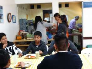 Having breakfast