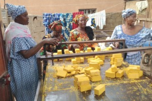 Making soap at a local women's association
